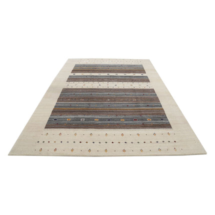 Modren 6' 7" X 9' 9" Wool Hand-Knotted Rug 6' 7" X 9' 9" (201 X 297) / Ivory / Brown