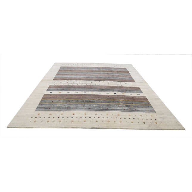 Modren 8' 3" X 11' 4" Wool Hand-Knotted Rug 8' 3" X 11' 4" (251 X 345) / Ivory / Brown