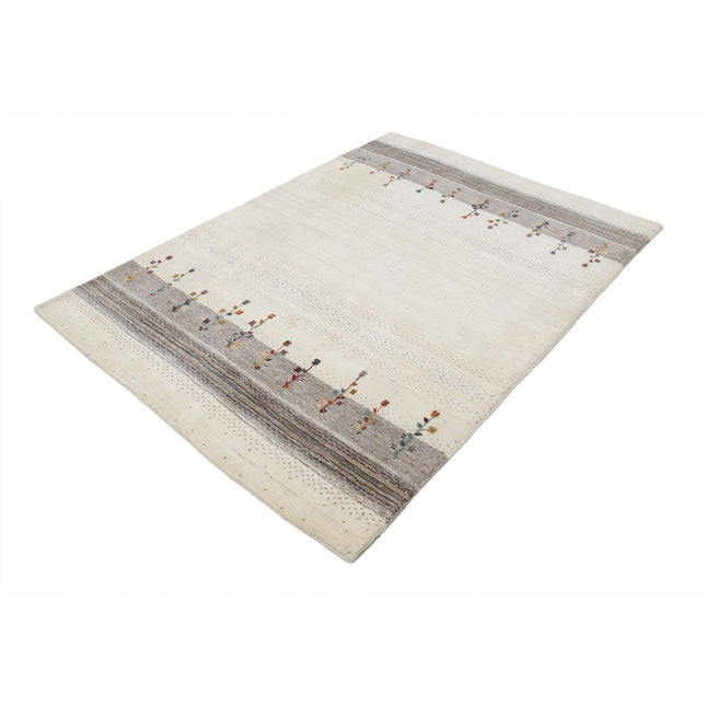 Modren 4' 7" X 6' 4" Wool Hand-Knotted Rug 4' 7" X 6' 4" (140 X 193) / Ivory / Brown