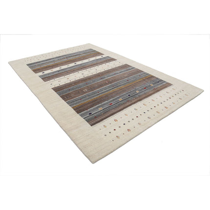 Modren 6' 8" X 9' 11" Wool Hand-Knotted Rug 6' 8" X 9' 11" (203 X 302) / Ivory / Brown