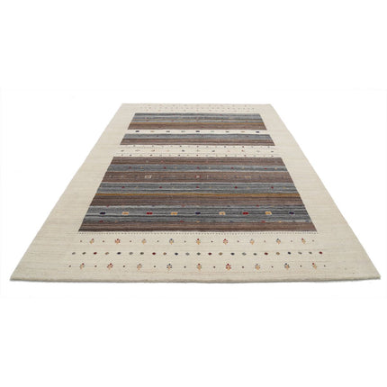 Modren 6' 8" X 9' 11" Wool Hand-Knotted Rug 6' 8" X 9' 11" (203 X 302) / Ivory / Brown