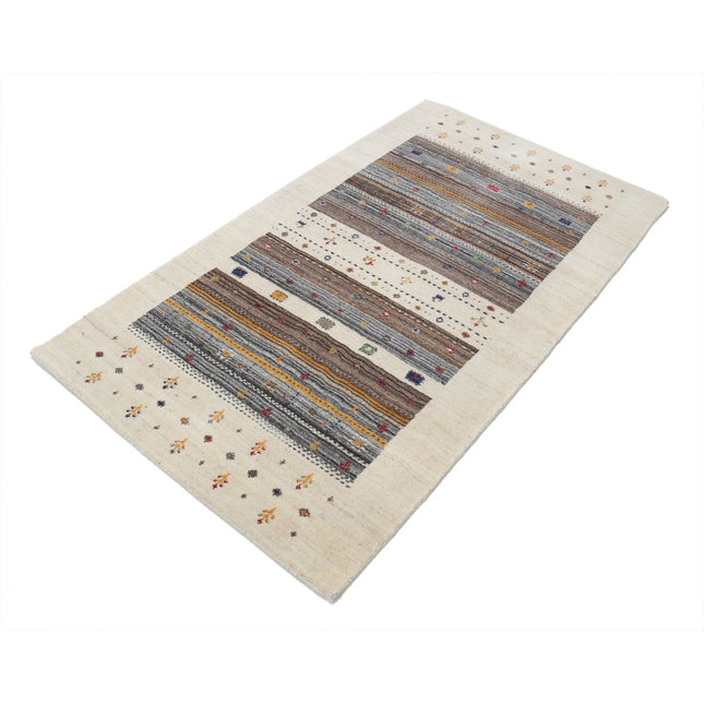 Modren 3' 0" X 5' 3" Wool Hand-Knotted Rug 3' 0" X 5' 3" (91 X 160) / Ivory / Brown