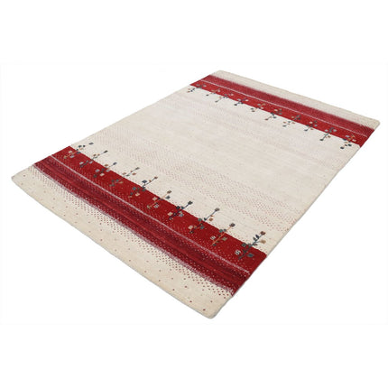 Modren 4' 7" X 6' 5" Wool Hand-Knotted Rug 4' 7" X 6' 5" (140 X 196) / Ivory / Red