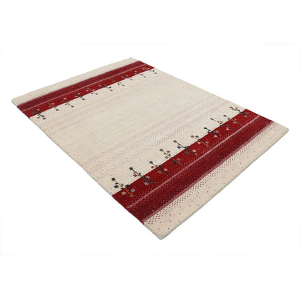 Modren 4' 7" X 6' 5" Wool Hand-Knotted Rug 4' 7" X 6' 5" (140 X 196) / Ivory / Red