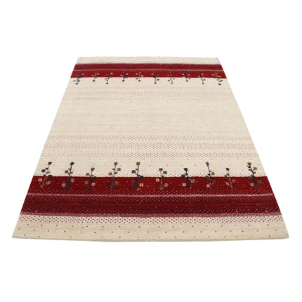 Modren 4' 7" X 6' 5" Wool Hand-Knotted Rug 4' 7" X 6' 5" (140 X 196) / Ivory / Red