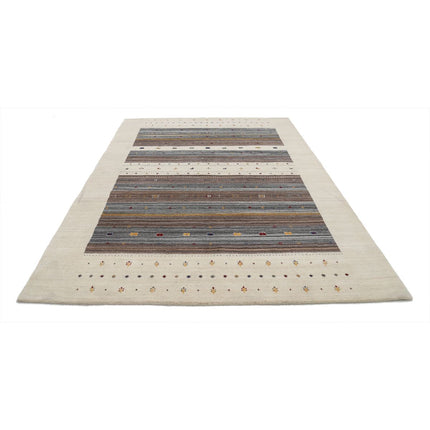 Modren 6' 7" X 9' 10" Wool Hand-Knotted Rug 6' 7" X 9' 10" (201 X 300) / Ivory / Brown