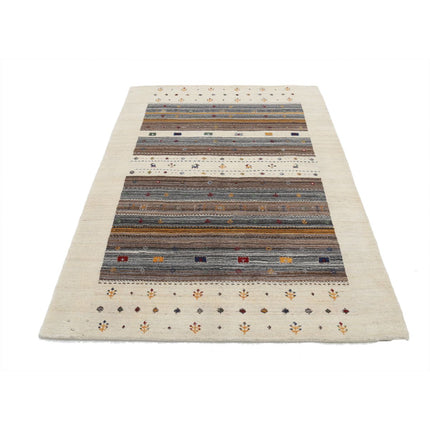 Modren 4' 1" X 5' 11" Wool Hand-Knotted Rug 4' 1" X 5' 11" (124 X 180) / Ivory / Brown