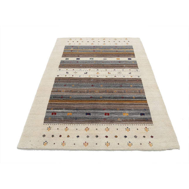 Modren 4' 1" X 5' 11" Wool Hand-Knotted Rug 4' 1" X 5' 11" (124 X 180) / Ivory / Brown