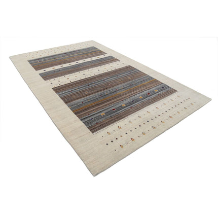 Modren 6' 9" X 9' 10" Wool Hand-Knotted Rug 6' 9" X 9' 10" (206 X 300) / Ivory / Brown