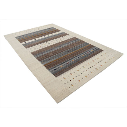 Modren 6' 8" X 9' 10" Wool Hand-Knotted Rug 6' 8" X 9' 10" (203 X 300) / Ivory / Brown