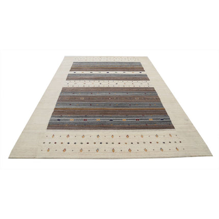 Modren 6' 8" X 9' 10" Wool Hand-Knotted Rug 6' 8" X 9' 10" (203 X 300) / Ivory / Brown