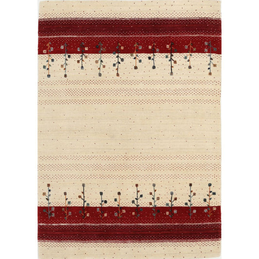 Modren 4' 6" X 6' 5" Wool Hand-Knotted Rug 4' 6" X 6' 5" (137 X 196) / Ivory / Red