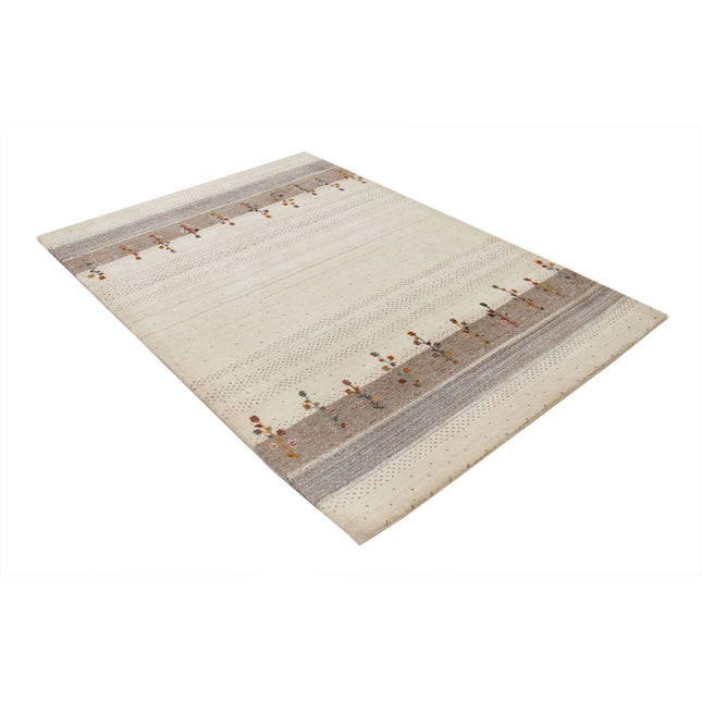 Modren 4' 7" X 6' 6" Wool Hand-Knotted Rug 4' 7" X 6' 6" (140 X 198) / Ivory / Brown