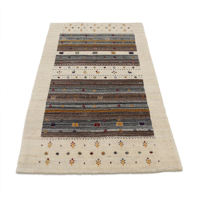 Modren 2' 11" X 5' 3" Wool Hand-Knotted Rug 2' 11" X 5' 3" (89 X 160) / Ivory / Brown