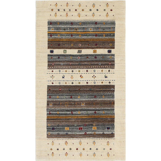 Modren 2' 11" X 5' 3" Wool Hand-Knotted Rug 2' 11" X 5' 3" (89 X 160) / Ivory / Brown
