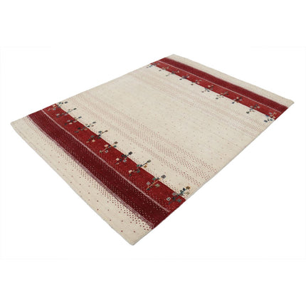 Modren 4' 9" X 6' 6" Wool Hand-Knotted Rug 4' 9" X 6' 6" (145 X 198) / Ivory / Red