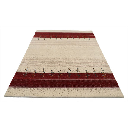 Modren 5' 2" X 7' 5" Wool Hand-Knotted Rug 5' 2" X 7' 5" (157 X 226) / Ivory / Red