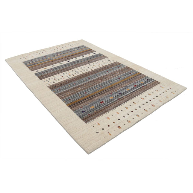 Modren 5' 7" X 7' 10" Wool Hand-Knotted Rug 5' 7" X 7' 10" (170 X 239) / Ivory / Brown