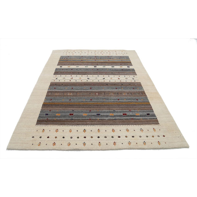 Modren 5' 7" X 7' 10" Wool Hand-Knotted Rug 5' 7" X 7' 10" (170 X 239) / Ivory / Brown