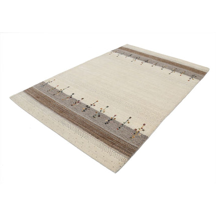 Modren 5' 2" X 7' 8" Wool Hand-Knotted Rug 5' 2" X 7' 8" (157 X 234) / Ivory / Brown