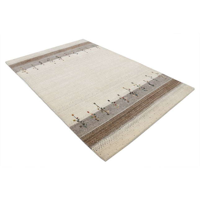 Modren 5' 2" X 7' 8" Wool Hand-Knotted Rug 5' 2" X 7' 8" (157 X 234) / Ivory / Brown