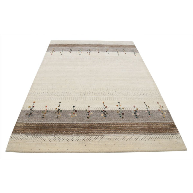 Modren 5' 2" X 7' 8" Wool Hand-Knotted Rug 5' 2" X 7' 8" (157 X 234) / Ivory / Brown