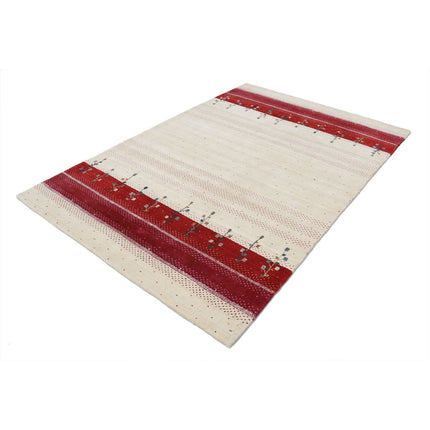 Modren 5' 2" X 7' 5" Wool Hand-Knotted Rug 5' 2" X 7' 5" (157 X 226) / Ivory / Red