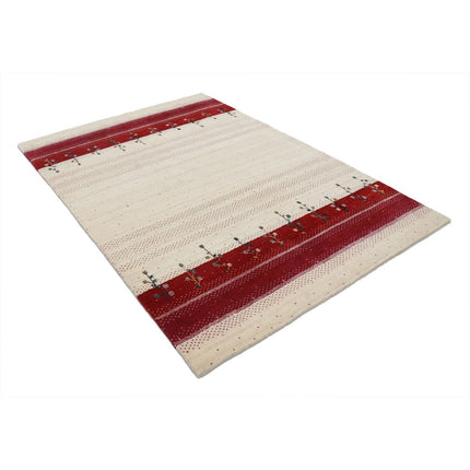 Modren 5' 2" X 7' 5" Wool Hand-Knotted Rug 5' 2" X 7' 5" (157 X 226) / Ivory / Red