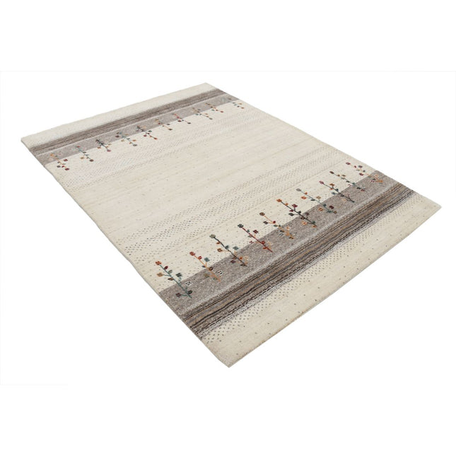 Modren 4' 8" X 6' 5" Wool Hand-Knotted Rug 4' 8" X 6' 5" (142 X 196) / Ivory / Brown