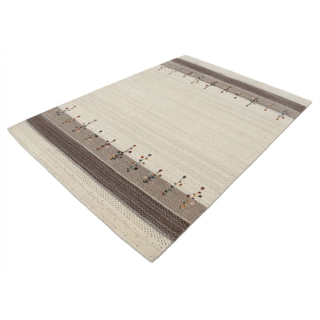 Modren 5' 4" X 7' 7" Wool Hand-Knotted Rug 5' 4" X 7' 7" (163 X 231) / Ivory / Brown