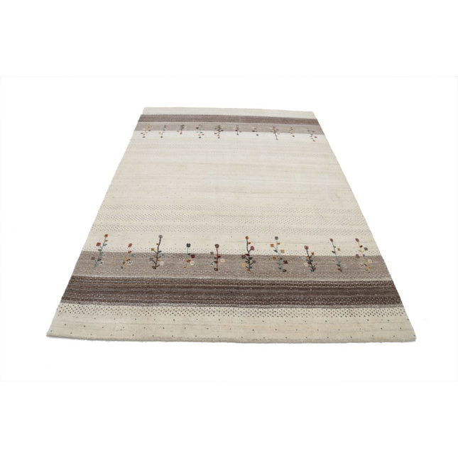 Modren 5' 4" X 7' 7" Wool Hand-Knotted Rug 5' 4" X 7' 7" (163 X 231) / Ivory / Brown