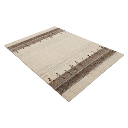 Modren 4' 9" X 6' 5" Wool Hand-Knotted Rug 4' 9" X 6' 5" (145 X 196) / Ivory / Brown