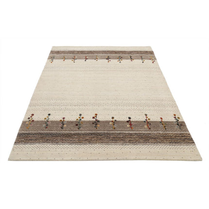 Modren 4' 9" X 6' 5" Wool Hand-Knotted Rug 4' 9" X 6' 5" (145 X 196) / Ivory / Brown