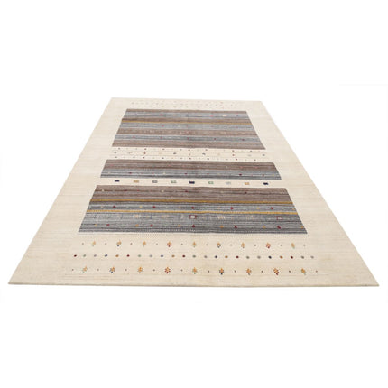 Modren 6' 8" X 9' 9" Wool Hand-Knotted Rug 6' 8" X 9' 9" (203 X 297) / Ivory / Brown