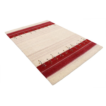 Modren 5' 3" X 7' 6" Wool Hand-Knotted Rug 5' 3" X 7' 6" (160 X 229) / Ivory / Red