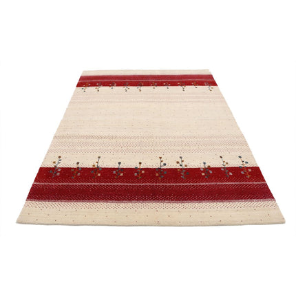 Modren 5' 3" X 7' 6" Wool Hand-Knotted Rug 5' 3" X 7' 6" (160 X 229) / Ivory / Red