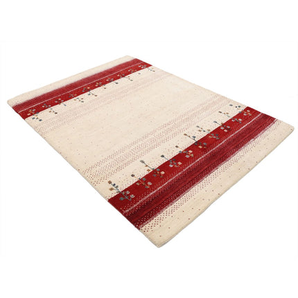 Modren 4' 8" X 6' 6" Wool Hand-Knotted Rug 4' 8" X 6' 6" (142 X 198) / Ivory / Red