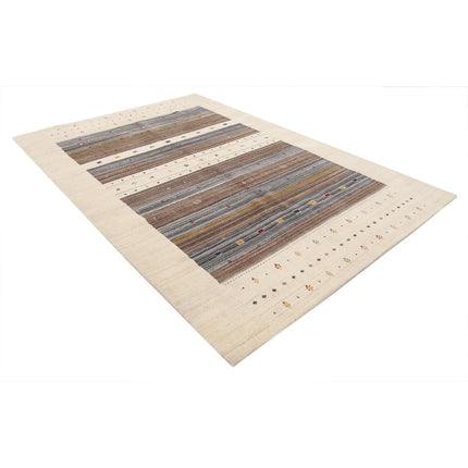 Modren 6' 8" X 9' 9" Wool Hand-Knotted Rug 6' 8" X 9' 9" (203 X 297) / Ivory / Brown