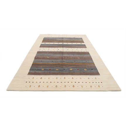 Modren 6' 8" X 9' 9" Wool Hand-Knotted Rug 6' 8" X 9' 9" (203 X 297) / Ivory / Brown