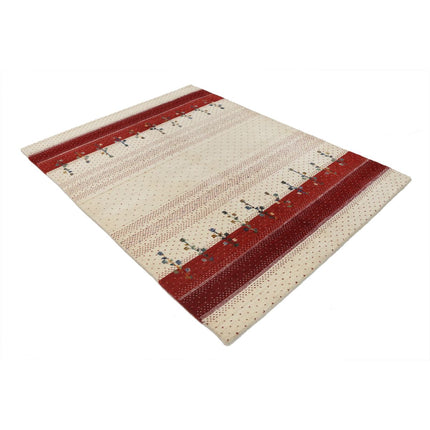 Modren 4' 9" X 6' 6" Wool Hand-Knotted Rug 4' 9" X 6' 6" (145 X 198) / Ivory / Red