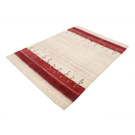 Modren 4' 9" X 6' 7" Wool Hand-Knotted Rug 4' 9" X 6' 7" (145 X 201) / Ivory / Red