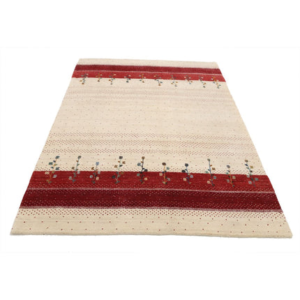 Modren 4' 9" X 6' 7" Wool Hand-Knotted Rug 4' 9" X 6' 7" (145 X 201) / Ivory / Red