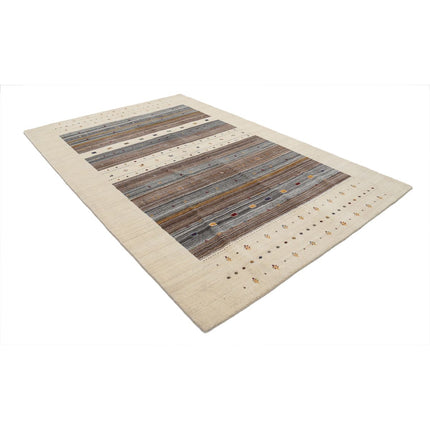 Modren 6' 8" X 9' 10" Wool Hand-Knotted Rug 6' 8" X 9' 10" (203 X 300) / Ivory / Brown