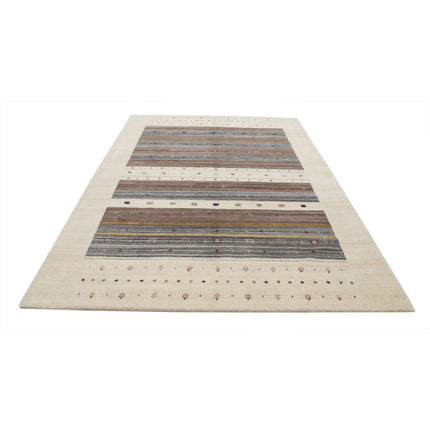 Modren 6' 6" X 9' 10" Wool Hand-Knotted Rug 6' 6" X 9' 10" (198 X 300) / Ivory / Brown