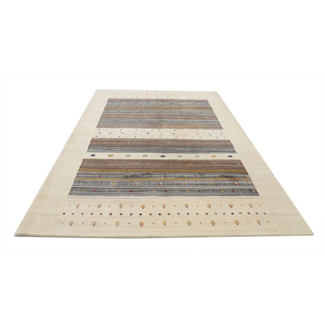 Modren 6' 7" X 9' 10" Wool Hand-Knotted Rug 6' 7" X 9' 10" (201 X 300) / Ivory / Brown