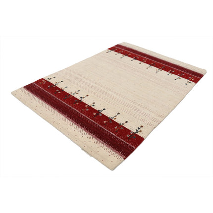 Modren 4' 7" X 6' 0" Wool Hand-Knotted Rug 4' 7" X 6' 0" (140 X 183) / Ivory / Red