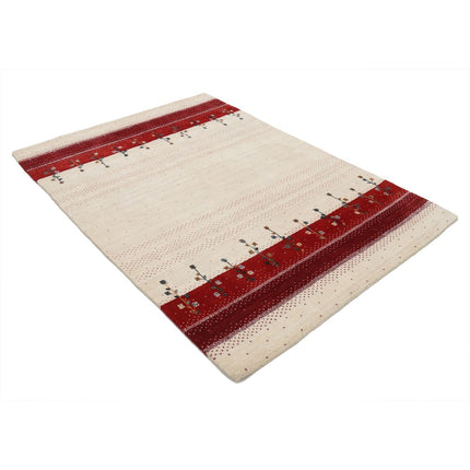 Modren 4' 7" X 6' 0" Wool Hand-Knotted Rug 4' 7" X 6' 0" (140 X 183) / Ivory / Red