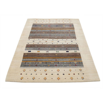 Modren 4' 0" X 5' 11" Wool Hand-Knotted Rug 4' 0" X 5' 11" (122 X 180) / Ivory / Brown