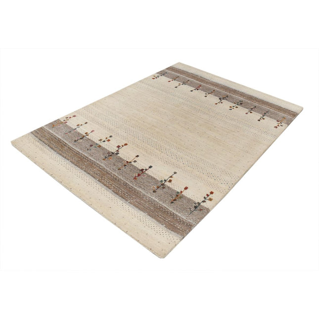 Modren 4' 7" X 6' 6" Wool Hand-Knotted Rug 4' 7" X 6' 6" (140 X 198) / Ivory / Brown