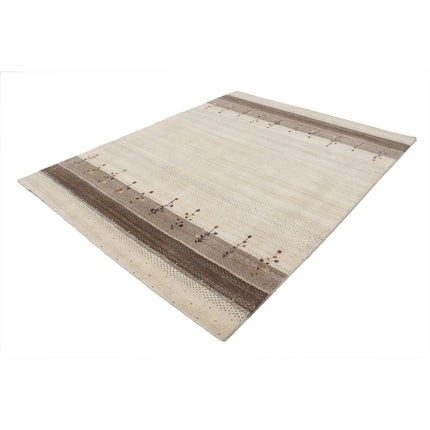 Modren 6' 7" X 8' 1" Wool Hand-Knotted Rug 6' 7" X 8' 1" (201 X 246) / Ivory / Brown